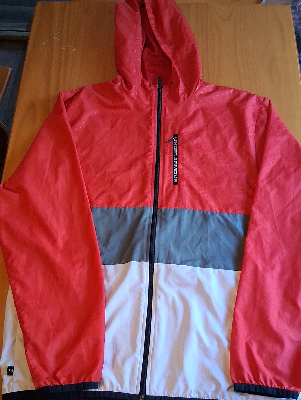Under Armour Red, Gray & White Hooded Windbreaker
